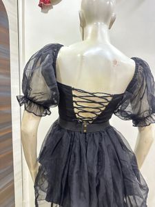 Black Puff Sleeve Mini Dress