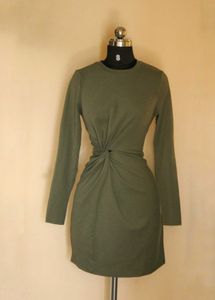 Mango Olive Green Twist Front Dress
