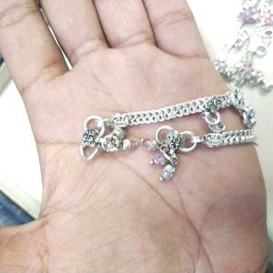 Slightly Used Pure Silver CZ Anklets For Women