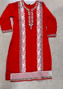 Unused Red Embroidered Kurta
