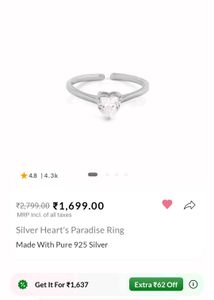 Giva 925 Real Silver Heart Paradise Ring