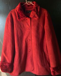Red Faux Fur Trim Coat