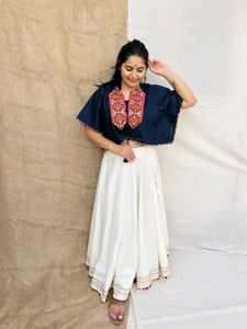 *Navratri special - plain cotton front open shrug with Plain cotton umbrella skirt, which is absolutely comfortable and newly styled!*