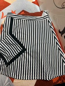 Black &amp; White Striped Mini Skirt