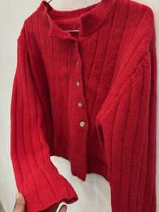 Red Button-Down Cardigan