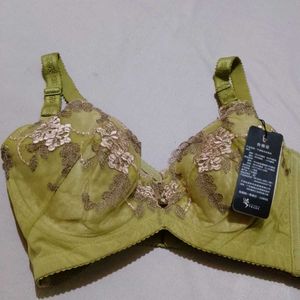 Olive Green Floral Embroidered Bra