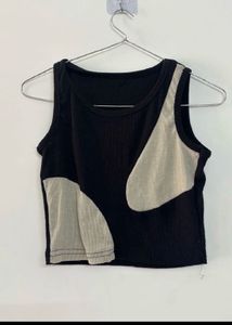 Unique Black &amp; Beige Crop Top It is Fit S To M
