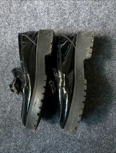 Black Loafers with Bow Detail