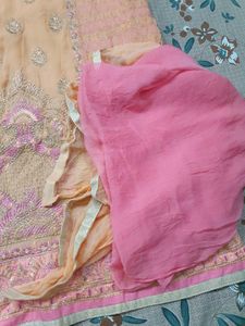 Peach Embroidered wide plazo Set