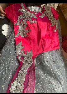 Elegant Pink &amp; Grey Lehenga Choli