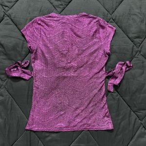 Metallic Purple V-Neck Tie-Waist Top