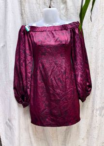 4538. Burgundy Off-Shoulder Dress