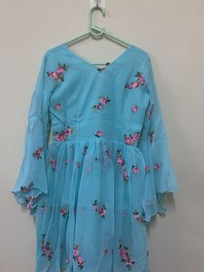 Floral Cyan Georgette Dress