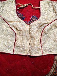 Lace Blouse with Red Piping