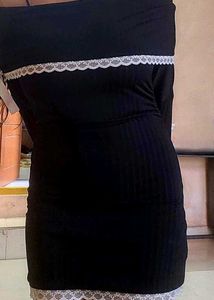 Strapless,Off Shoulder Lace Bow Mini  Black Dress