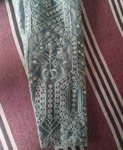 Mirror Work Powder Blue Full Sleeve Kurti