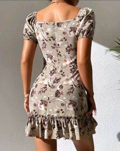 Shein Floral Puff Sleeve Ruffle Dress