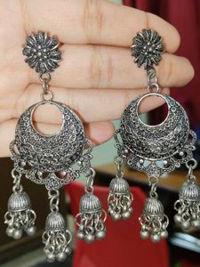 Dark Grey Oxidised Jhumkas