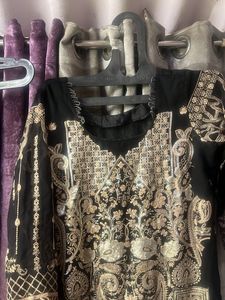 Black &amp; Gold Embroidered Kurta Set