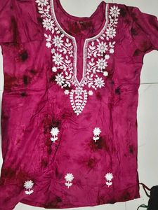 Pink Embroidered short kurti