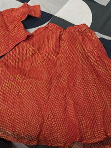 Red & Gold Indian Skirt Set For Kids