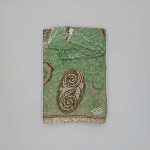 Elegant Green Printed Saree with blouse piece not