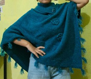 Stylish Teal Knitted Poncho