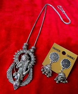 Oxidized Silver Necklace & Earring Set