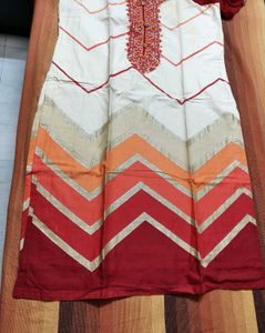 Women Red Thread Embroidered Cotton Suit Set