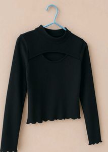 Cute Black Cutout Long Sleeve Top