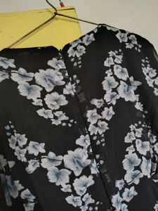 Floral Print Black Dress With Belt