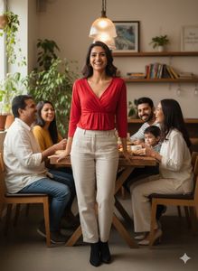 🤩 Thrift Alert: Draped Diva Crimson Top! 🇮🇳