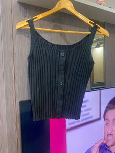 Black Button-Down Tank Top