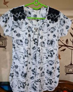 Floral Print Top with Lace Detail