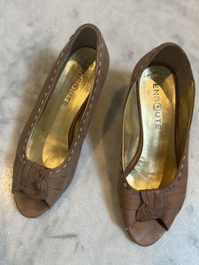 Stylish Peep Toes Beige Colour Leather Wedges