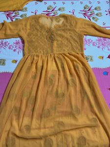 Embroidered Yellow Anarkali Dress