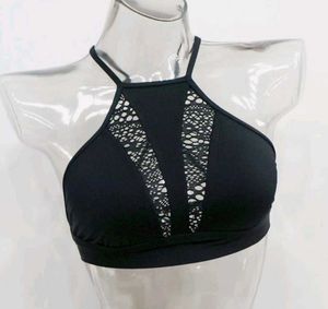 MOSSIMO HIGH NECK LACE INSET HALTER BIKINI TOP.