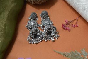 Oxidized Silver Jhumka Earrings