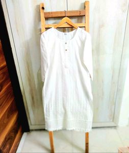 White Embroidery Work Kurti Size-34