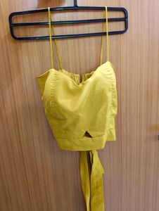 Mustard Yellow Tie-Waist Crop Top