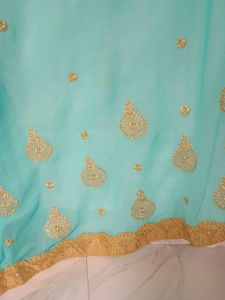 Elegant Aqua Georgette Saree with Zari Work