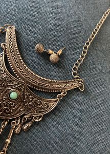 Silver Bohemian Pendant Necklace &amp; Earrings