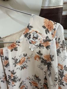 Floral Print Top with Ruffle Sleeves