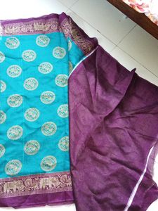 Beautiful Blue And Maroon Saree With Elephant An