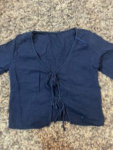 Blue Tie-Front Top