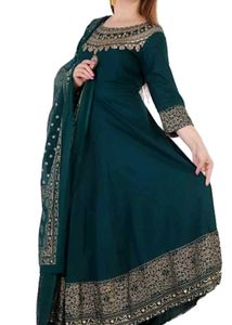 Green &amp; Gold Anarkali Kurta Set