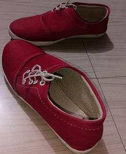 Red Canvas Lace-Up Sneakers