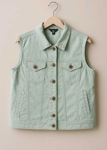 Light Mint Green Sleeveless Denim Coat