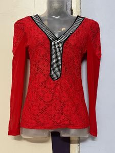Yk2 Pinterest Red Lace Long Sleeve Top
