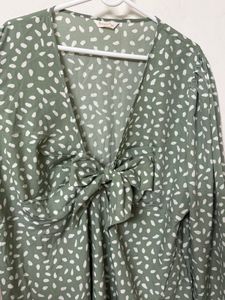 Green Print Tie Front Dress